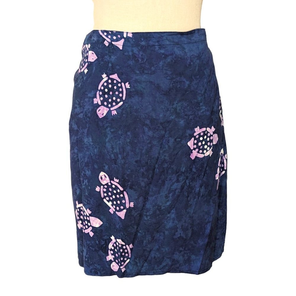 Vintage Y2K Batik Skirt Turtle‎ Wrap Sarong Hippie Festival Boho Rayon Tropical